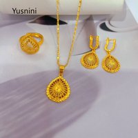 New EU Dubai Fashion 24K Gold Plated Necklace Ring Earrings Exquisite Engagement Party Jewelry Set for Lovers