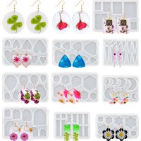 S0287 14 Styles Resin Earring Molds Silicone with Hole DIY Epoxy Casting Jewelry Pendant Keychain Necklace Making Craft Moule