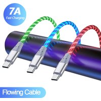 100W Glowing LED Cable 7A Micro USB Type C Data Cable Flowing Streamer USB C Cord Fast Charging for Huawei Xiaomi Samsung