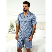 Men's Pajama Set Short Sleeve Shirt with Shorts Casual Pajamas Soft Comfortable Sleepwear for Summer Homewear Lougewear Men Pj