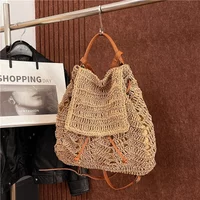 Trendy Hollow Woven Women's Backpack 2026 New Fashionable Women's Backpack Beach Vacation Commuting Women's Bag Bolsas De Mujer