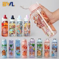 750ml Capybara Cartoon Water Bottle Portable Large Capacity Sports Straw Cup Student Plastic Water Bottle for Travel Outdoor Gym