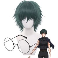 Jujutsu Kaisen Makoto Zenjin Cosplay Fake Hair Short Green Hair Glasses Sorcerer Whale Theme Halloween Party