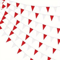1PC,Red and White Triangle Pennant Banner -Plastic Bunting Flags for Weddings, Birthday Parties, and Garden Celebrations