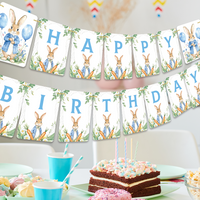 16pcs Peter Rabbit Birthday Banner Set, Simple Design Decorations, Room Decoration, Party Supplies, Holiday Celebrations
