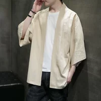 Men's Kimono Jackets Cardigan Lightweight Casual Cotton Blends Linen Seven Sleeves Open Front Coat Outwear