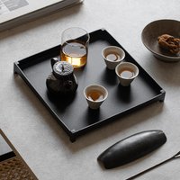 Handmade wrought-iron tea tray, four-legged iron tea tray, dry‑brewing tea stand, teapot rest, tea coaster, karesansui tray, wab