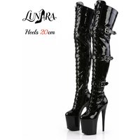 20cm Black Gothic Over-the-Knee Platform Boots Stiletto Buckle Pole Dance Shoes Large Size Sexy Exotic Nightclub Stage