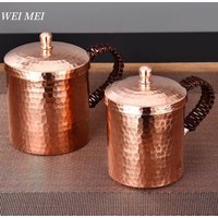 Handcrafted Vintage Pure Copper Coffee Cup,With lid Juice Breakfast Mug,Woven Handle Hammer Texture Home 550ml Tea Cup Tableware