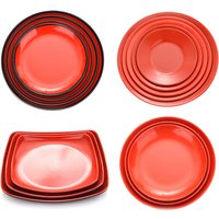 Round Red Melamine Plate, Plastic Self-service Plate, Dessert Plate, Fruits, Snacks, Barbecue, Tableware, Multiple Choices