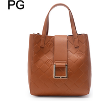 PG Minimalist Top Handle Tote Bag Women Diamond Embossed Square Buckle Detachable Strap Solid Color Daily Crossbody Purses