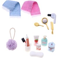 Dollhouse Miniature Bathroom Accesso Kit Simulation Hairdryer Comb Toothpaste Toothbrush Mini Towel Bath Ball Shower Gel Soap