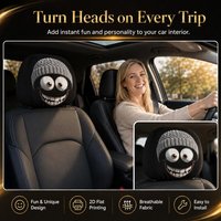 2PCS Knit Hat Big Grin Cartoon Car Headrest Cover, Funny Goofy Expression Universal Elastic Auto Head Rest Protector