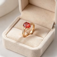 Elegant Oval Red Gemstone Ring 4-Prong Setting with Micro Paved CZ Rose Gold Plated Statement Ring for Bridal Wedding