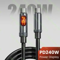 240W Smart Digital Display Silicone Usb C To Type C Super Fast Charging Cable for Iphone 16 15 Promax Plus Huawei Xiaomi Samsung
