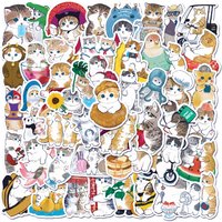 50Pcs Cute Cat Cartoon Stickers Aesthetic Kawaii Animal Decals Kids Toys Scrapbook Laptop Luggage Phone Graffiti Sticker