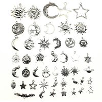 WYSIWYG 40g Antique Silver Color Zinc Alloy Random Mix Styles Sun Moon Star Charms DIY Handmade Craft For Jewelry Making