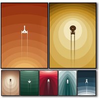 Retro Futurism Space Wall Art Star Ship Galaxy Canvas Print Trek Vibrant Color Minimalist Sci-Fi Decor for Living Room Bedroom