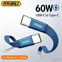 NNBILI PD 60W Flat Dual Type C Data Cable Fast Charging 3A USB C to USB C Fast Charge Cord For Iphone 17 Pro Samsung S26 MacBook