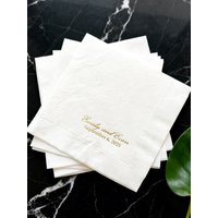 100PCS Personalized Paper Napkin, Custom Disposable Napkin with Gold Foil Text for Cocktail Napkins, Wedding Paper Napkins