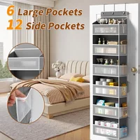 6-Tier Over-Door Hanging Organizer Beige/Grey Large Pocket Storage for Closet Bathroom Nursery - Vertical Space Saver