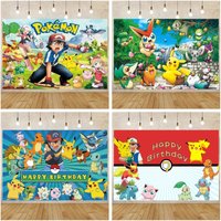 Cartoon Cute Kid Birthday Party Decorations Backdrop Pikachu Theme Photography Background Baby Shower Banner Photo Booth Props