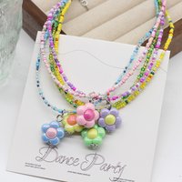 Boho Korean Style Beaded Daisy Necklace Choker Y2K Colorful Charm Handmade Women's Chain Collar Fashion Jewelry Gift