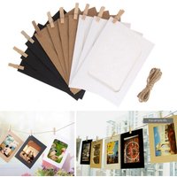 10pcs DIY Kraft Paper Cardboard Photo Frame with Wooden Clips and String Great for Home Decor DIY Photo Frames