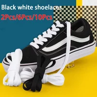 2Pcs/6Pcs/10Pcs 8mm Wide Flat Shoelaces for Sneakers - Quality Solid Color Shoe Laces - Classic White & Black