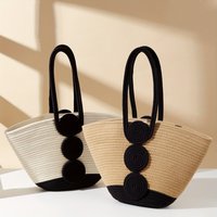 Straw Woven Bag Fashion Shoulder Bag Handmade Straw Shoulder Purse Large Capacity Woven Sling Bag Vacation Bag