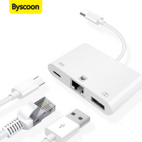 3-in-1 USB C to RJ45 Ethernet Adapter with Charge Port and USB-A,100Mbps, LAN Network For iPhone 17 16 15 and USB C Devices