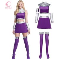 Teen Titans Starfire Raven Cosplay Costume Women Jumpsuit Outfit Full Set Superhero Character Dress Halloween Party Event Trend