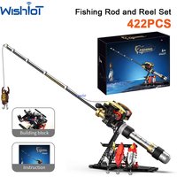 K96227 Simulated Gear Reel Fishing Rod Model Building Blocks Creative DIY Fishing Game Educational Bricks Boys Birthday Gift