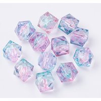 100pcs Two Tone Transparent Spray Painted Acrylic Bead Polygon Pink 7.5x8x8mm Hole: 1.8mm