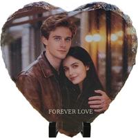 Custom Heart Photo Slate, Personalized Engraved Stone W/ Photo& Text, Unique Rock Picture Frame for Anniversary Gift Home Decor