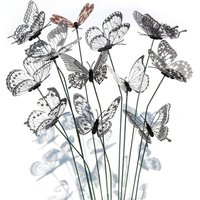 25PCS Black White Butterfly Garden Decorative Stakes Transparent Wings 8cm Butterfly Simulation Butterfly with Rods Accessories