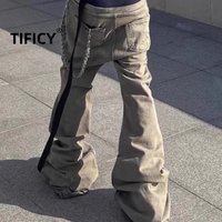Dark RO High Street Jeans Pants Women's /men's Washed Micro Pull Down Falling and Stacking Versatile and Trendy Denim Pants