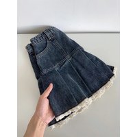 American Retro Kawaii Denim Mini Skirt Women Sexy Gyaru Lace Patchwork High Waist Pleated Jean Skirts Y2k Shorts Summer 2023