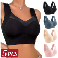 5Pcs Women Lace Sport Bras Plus Size Seamless Bra Bralette Backless Lady Brassiere Vest Female Gather Shock-Proof Wireless L-3XL