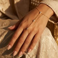Vintage Rhombus Zircon Finger Chain for Women Dainty Copper Hand Bracelet Linked Ring Geometric Gold Jewelry