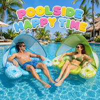 Adult Inflatable Pool Float Chair with Canopy Sun Shade Swimming Pool Lounger Floating Raft Cup Holder for Beach Summer