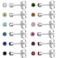 12 Pairs Ear Piercing Stud Earrings, Surgical Stainless Steel Multicolor Birthstone Stud Earrings for Ear Piercing Guns