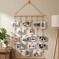 Hanging Photo Display Holder Wood Splint Multiple Pictures Hangers Picture Frames Handmade Picture Board Collage Wall Decor