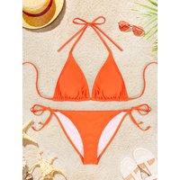 2Pcs Sexy Bikini Swimsuit For Women Solid Color Swimwear Summer Bathing Suits Females Backless Beachwear Halter Swimwear