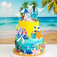 23Pcs Hawaiian Cake Topper Set, Surfboard Beach Theme Cake Decorations for Summer Birthday Party Supplies