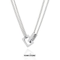 Hip Hop Double Lock Pendant Necklace For Man Woman Non-Fading Titanium Steel Choker Clavicle Chain Kpop Couple Jewelry Gift