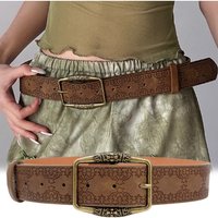 Retro Pattern Print Belts Women Brown Cowboy Leather Buckle Pin Waist Belt Y2K Vintage All-Match Waistband Accessories