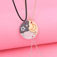 Elviragirl 3Pcs/set Sun Moon Star Pendant Necklace for Girl Kids Friendship BFF Necklaces Best Friend Jewelry Gifts