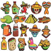 1-19PCS Shoe Charms Fit Wristbands Mexico Cactus Wine Chili Lemon Tacos Hat Buckle Ornaments For Clogs Pins Kid Holiday Gift