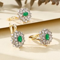 Flower design inlaid oval zircon earrings and ring set luxury fashion jewelry banquet party jewelry three-piece set